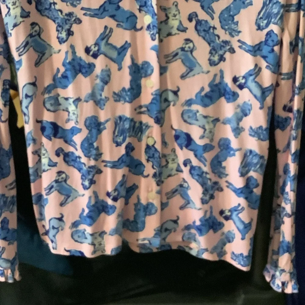 Lilly Pulitzer Pink and Blue‎ button up Pajama top, Ruff night, XXS